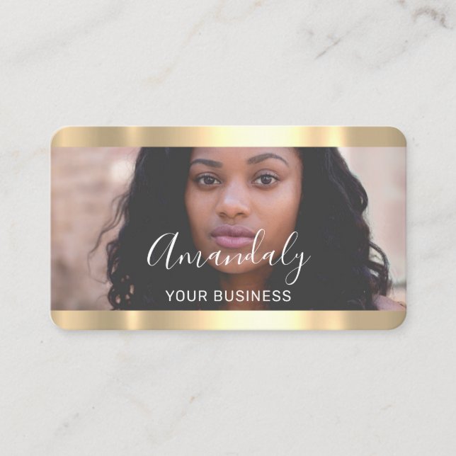 Hairdresser Stylist Photo Gold Frame Qr CodeLogo   Business Card (Front)