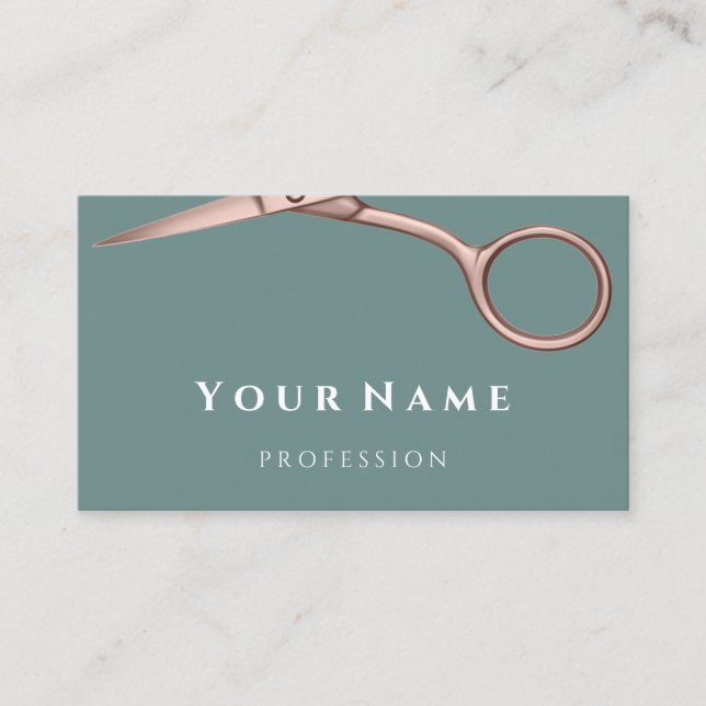 Hairdresser Stylist Scissors Rose Smoky Mint Business Card (Front)