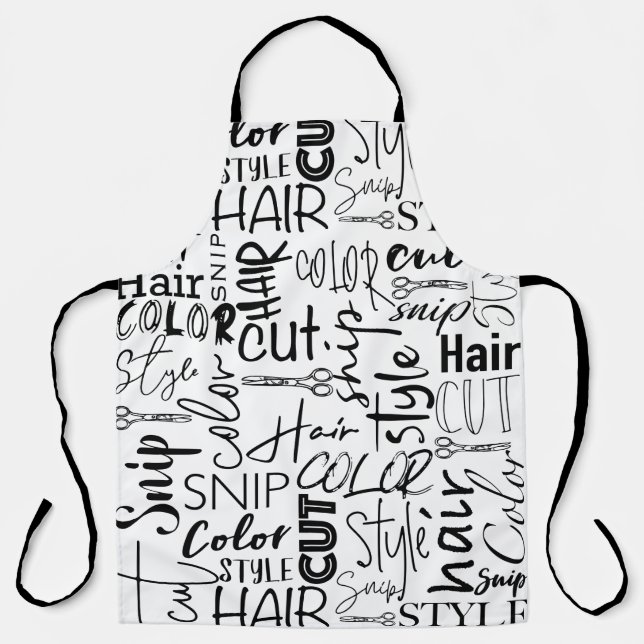 Hairdresser Typography Black And White Modern Apron (Front)