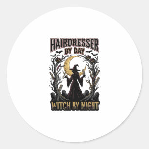 Hairdresser Witch Halloween Stylist by Day Design_ Classic Round Sticker