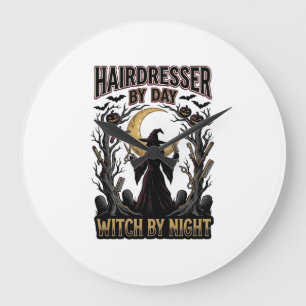 Hairdresser Witch Halloween Stylist by Day Design_ Large Clock