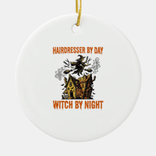 Hairdresser Witch Halloween Vintage Salon Shirt_1 Ceramic Tree Decoration