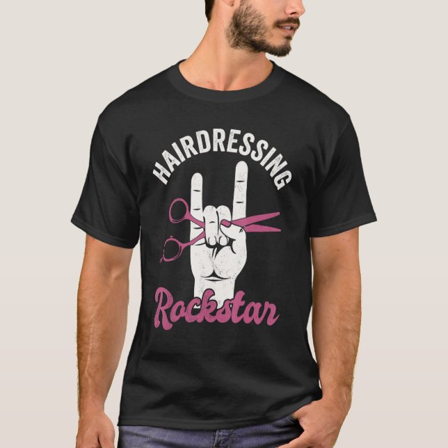 Hairdressing rockstar, funny hair stylist, retro h T-Shirt (Front)