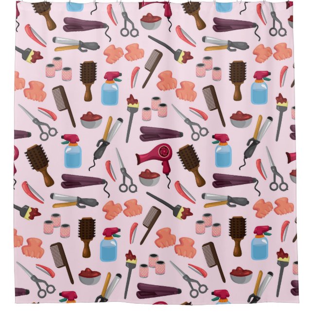 Hairdressing Tools, Seamless Stylish Pattern. Shower Curtain (Front)