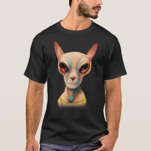 Hairless Sphynx Cat Alien UFO Portrait T-Shirt