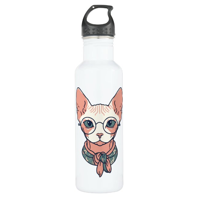 Hairless Sphynx Cat wearing glasses 710 Ml Water Bottle (Front)