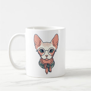 Hairless Sphynx Cat wearing glasses Coffee Mug