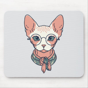 Hairless Sphynx Cat wearing glasses Mouse Mat