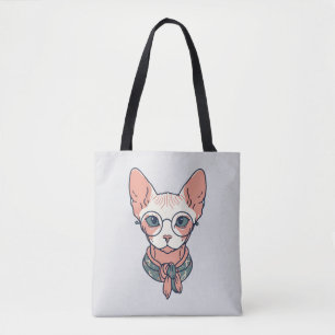 Hairless Sphynx Cat wearing glasses Tote Bag