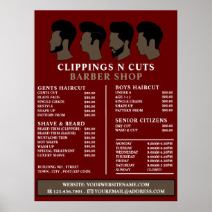Hairstyles, Men's Barbers Price List Poster