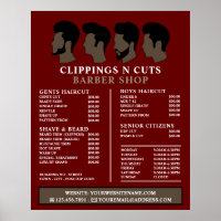 Hairstyles, Men's Barbers Price List
