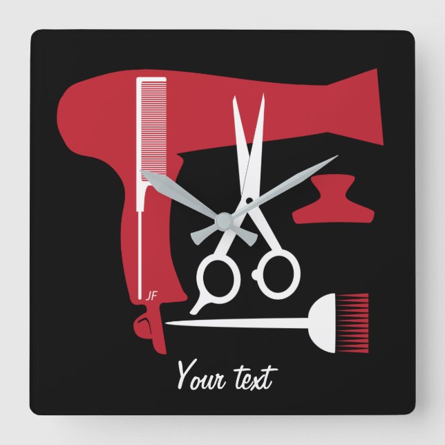 Hairstyles tools square wall clock (Front)