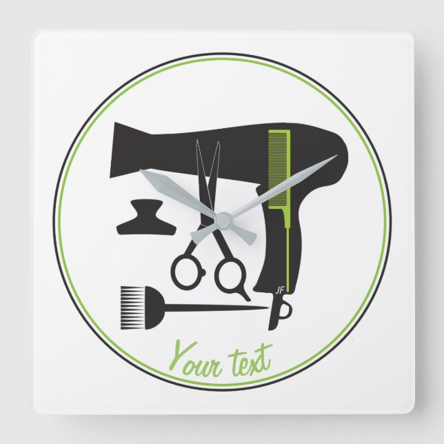 Hairstyles tools square wall clock (Front)