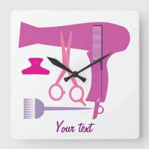 Hairstyles tools square wall clock