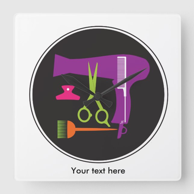 Hairstyles tools square wall clock (Front)