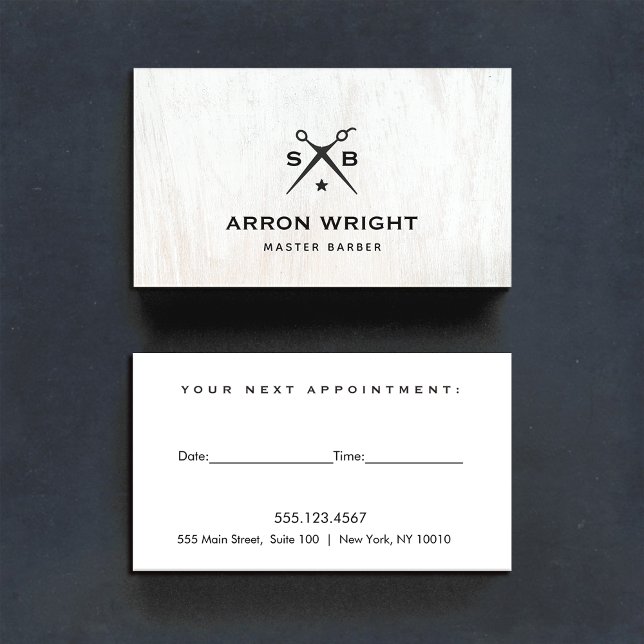 Hairstylist Barber Monogram Scissors Appointment Business Card (Creator Uploaded)