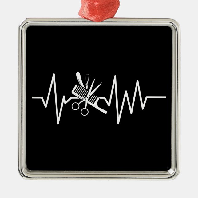 Hairstylist - Barber Scissors Comb Heartbeat Metal Tree Decoration (Front)