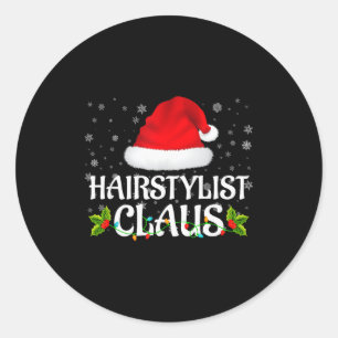 Hairstylist Claus Christmas Lights Pajama Family M Classic Round Sticker