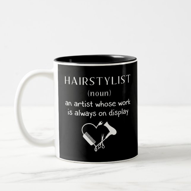 Hairstylist Defnition Cute Message Hairstyling gif Two-Tone Coffee Mug (Left)
