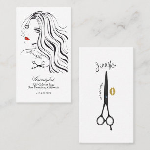 Hairstylist Drawing Long Hair Red Lips Business Card