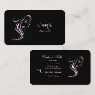 Hairstylist Drawing of Women Electric Colours Business Card