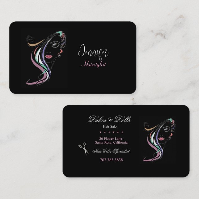 Hairstylist Drawing of Women Electric Colours Business Card (Front/Back)