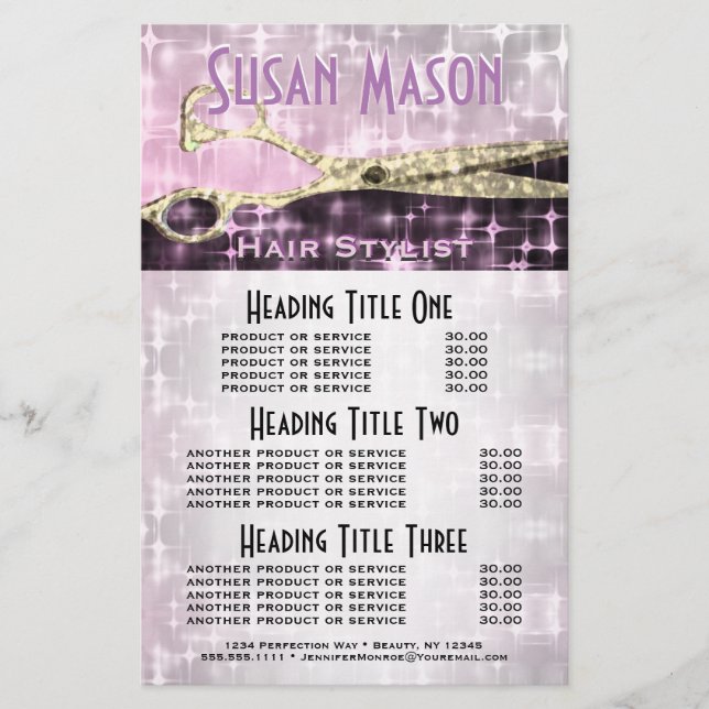 Hairstylist Glitter and Glam Services and Pricing (Front)