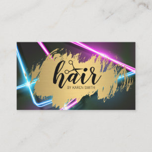 Hairstylist Gold Brushed Neon Lights Business Card