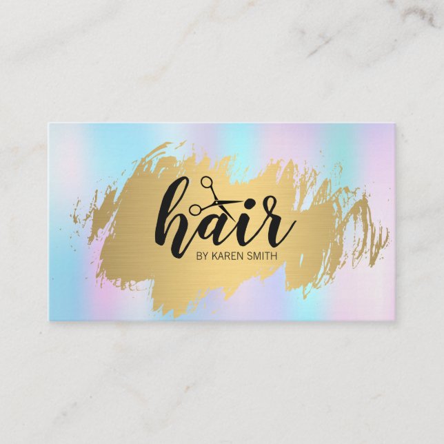 Hairstylist Gold Brushed Pastel Gradient Business Card (Front)
