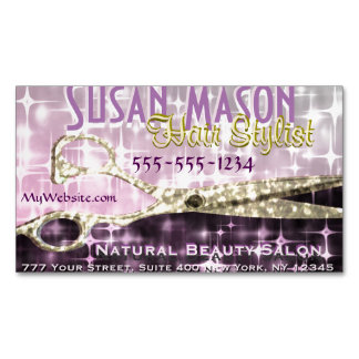 Hairstylist | Gold Scissors Sparkle Glam Magnetic Business Card