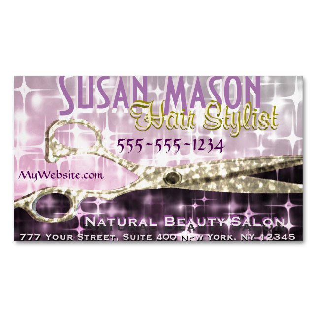 Hairstylist | Gold Scissors Sparkle Glam Magnetic Business Card (Front)