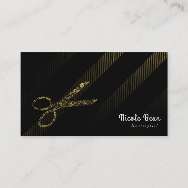 Hairstylist Hair Dresser Scissors Gold & Black Business Card (Front)