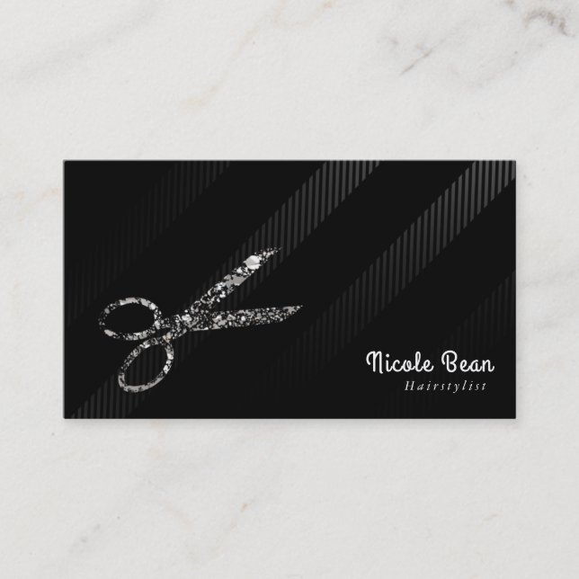 Hairstylist Hair Dresser Silver & Black Chic Glam Business Card (Front)
