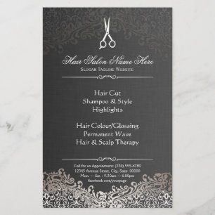 Hairstylist Hair Salon Elegant Dark Silver Damask Flyer