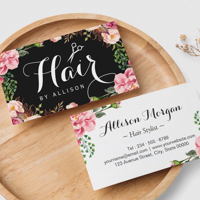 Hairstylist Hair Stylist Romantic Floral Wrapping Business Card (Creator Uploaded)