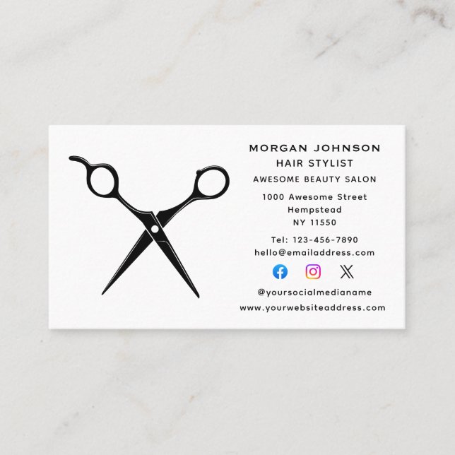Hairstylist Hairdresser Beautician Social Media Business Card (Front)