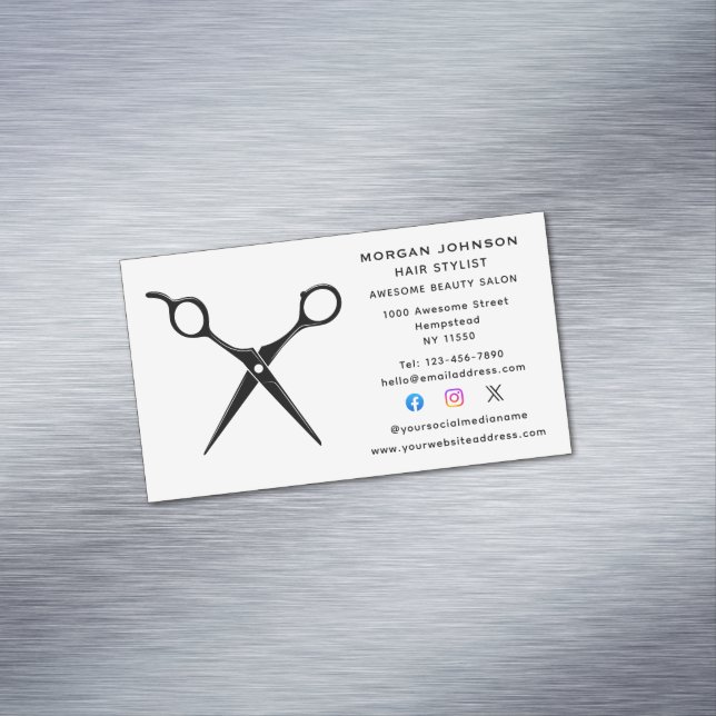 Hairstylist Hairdresser Beautician Social Media Magnetic Business Card (In Situ)