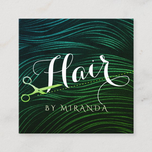 Hairstylist Hairdresser Beauty Green Gold Scissors Appointment Card (Front)