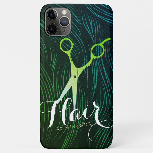 Hairstylist Hairdresser Beauty Green Gold Scissors Case-Mate iPhone Case (Back)