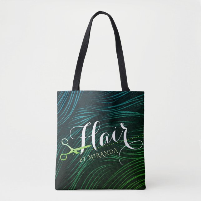 Hairstylist Hairdresser Beauty Green Gold Scissors Tote Bag (Front)