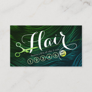 Hairstylist Hairdresser Green Gold Scissor Loyalty Card