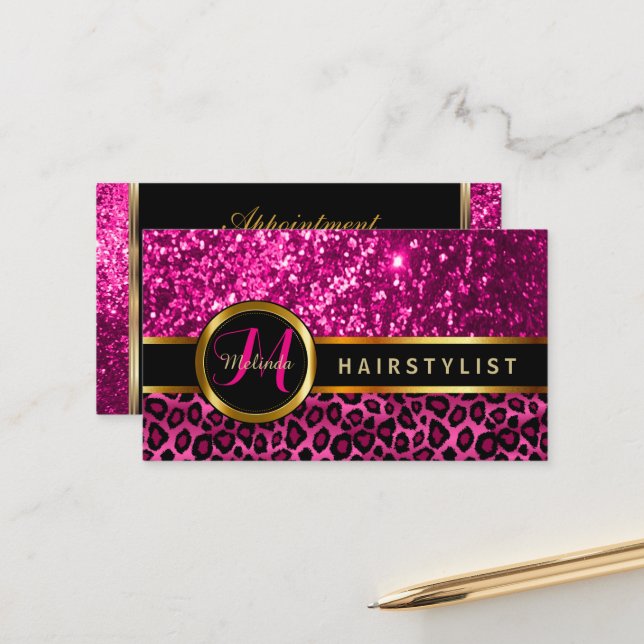 Hairstylist Hot Pink Gold Glitter Appointment (Front/Back In Situ)