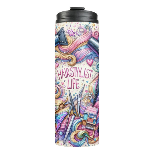 Hairstylist Life, Bright, Colourful Thermal Tumbler (Front)