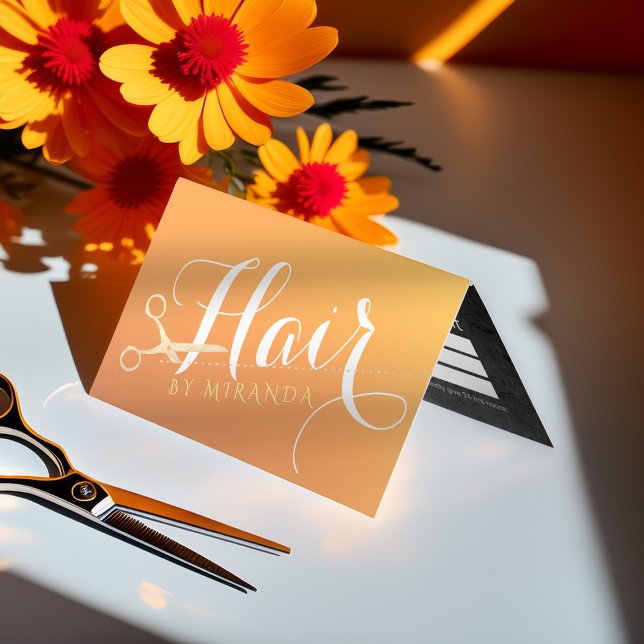 Hairstylist Makeup Orange Gold Scissors Price List Business Card (Creator Uploaded)