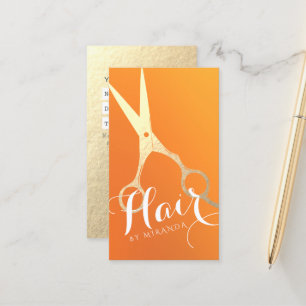 Hairstylist Makeup Salon Chic Orange Gold Scissors Appointment Card