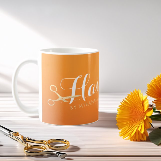 Hairstylist Makeup Salon Chic Orange Gold Scissors Coffee Mug (Creator Uploaded)