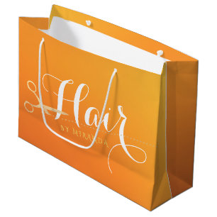 Hairstylist Makeup Salon Chic Orange Gold Scissors Large Gift Bag