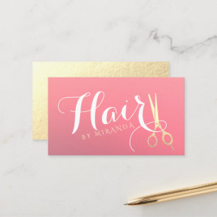 Hairstylist Makeup Salon Modern Pink Gold Scissors Appointment Card
