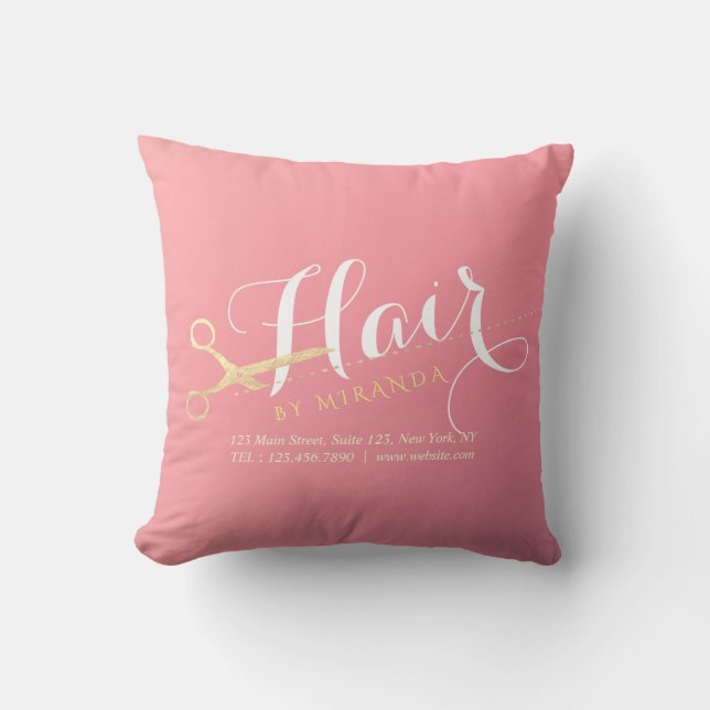Hairstylist Makeup Salon Modern Pink Gold Scissors Cushion (Front)