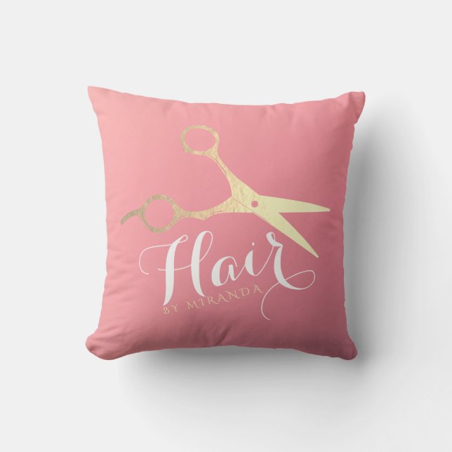 Hairstylist Makeup Salon Modern Pink Gold Scissors Cushion (Front)